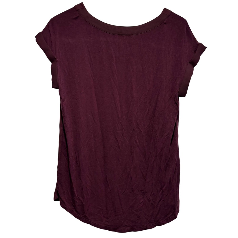 Fortune + Ivy Burgundy Mixed Media‎ V-Neck Blouse Cuffed Cap Sleeve XS Womens - Picture 2 of 3